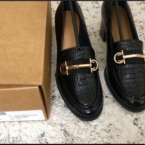 asos design stirrup heeled loafers